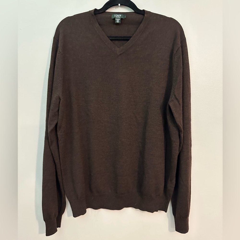 J. Crew Men’s Brown V-Neck Sweater, 100% Merino Wool